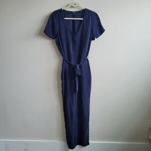 Madewell V-Neck Short Sleeve Straight Leg Jumpsuit Blue